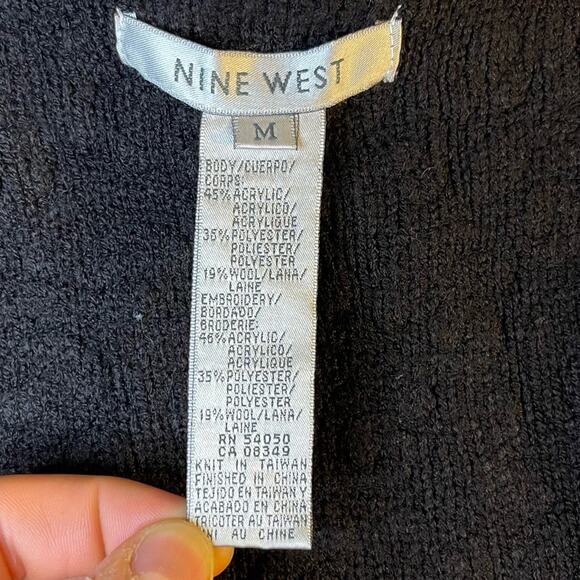 Nine West Vintage Knit Bolero Jacket Wool Blend Black Scalloped Detail Medium - Picture 6 of 7